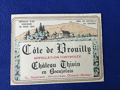 OLD Vintage ORIGINAL Alcohol WINE LABEL Paris COTE DE BROUILLY Chateau Chivin • $7.77