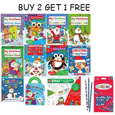 Christmas Colouring Book Sticker Books Fun Activity Kids Children Girls Boys • £3.25
