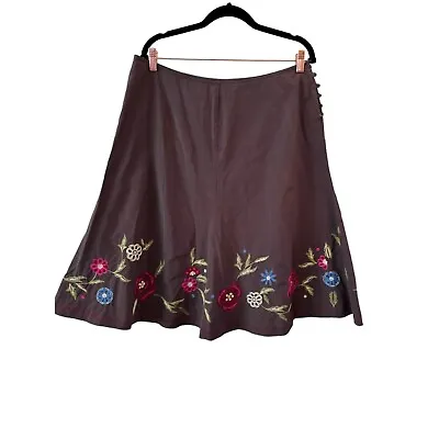 J.Jill Brown Floral Aline Skirt Women's Sz 16 Embroidered Boho Flowy • $29.88