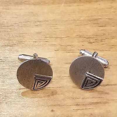 Vintage Anson Silver Tone Cufflinks Round Circle Geometric Design Toggle • $4.45