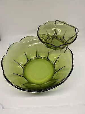 Vintage Green Glass 3 Piece Chip & Dip Bowl Set • $15