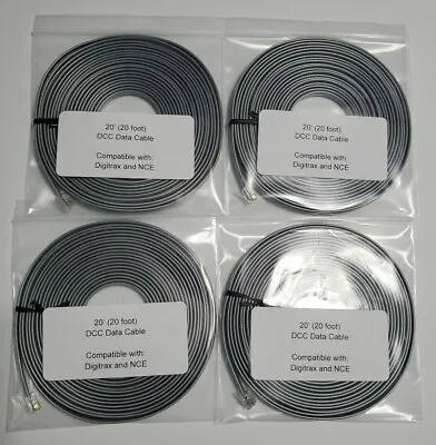 4 Pack (4 20 Foot)  Model Railroading DCC Data Cables Digitrax LocoNet NCE • $35