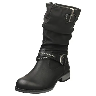 Mustang Side Zip Low Heel Womens Black Ankle Boots - 7.5 UK • £81