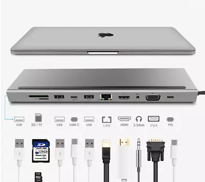 11 In 1 MacBook Air Ipad Pro Type-C Laptop Dock Station Hub USB 3.0 HDMI VGA PD • £44.98