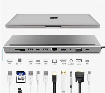 £44.98 • Buy 11 In 1 Type-C Laptop Docking Station Hub USB 3.0 HDMI VGA PD 4K USB Hub MacBook
