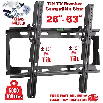 TV Wall Bracket Mount Tilt For 26 32 36 40 50 55 60 Up To 63 Inch Universal Fit • £8.99