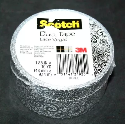 $5.23 • Buy 3M Scotch Duct Tape 1.88 In X 10 YD - Black Floral Design Lace Vegas