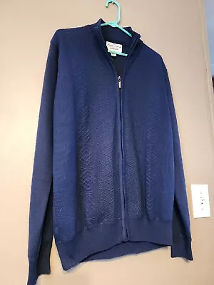 Mens Cardigan Sweater Large Decode Brand Navy Blue Zip Up • $8