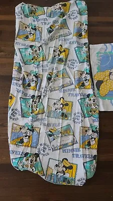 VTG Fleece Disney Minnie Mouse Twin Bed Sheet Set Pillow Case Travel Stamps  • $29.99