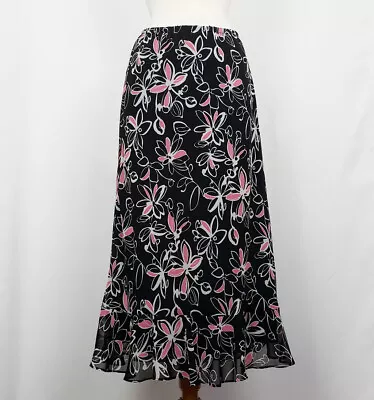 Vintage Y2K Skirt Black Pink White Floral Print Fairycore Misses Size 10 • £24.05