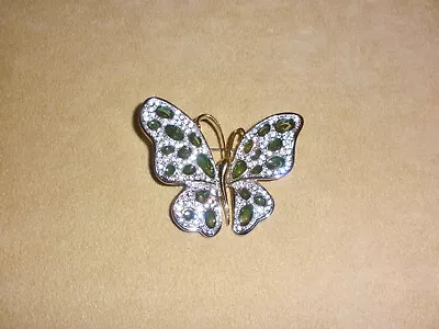 Vintage Signed Nolan Miller Plique A Jour Butterfly Pin W/ Green Stained Glass • $34.88