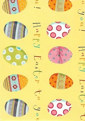 Happy Easter To You! Traditional Gift Wrap Wrapping Paper Eggs Yellow With Tags • £3.52