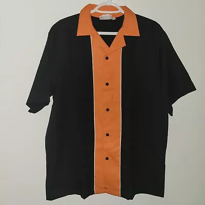 Cruisin USA Short Sleeve Button Up Bowling Shirt Men's Size Medium Orange Black • $26.95