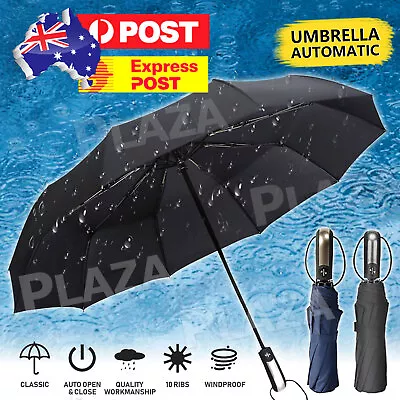 $12.95 • Buy Automatic Folding Umbrella Windproof Auto Open Compact With 10Ribs Fiberglass