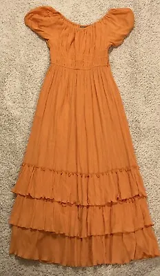 Sabby Anand Orange 100% Cotton Comfort Waist Pockets Lined Layered Dress Medium • £0.79