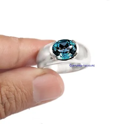 Natural London Blue Topaz Gemstone With 925 Sterling Silver Ring For Men's #A299 • $85