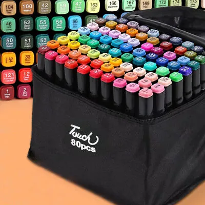 24-80 Colour Brush Pens Set Dual Tips Soft Fine Art Markers Drawing Watercolour • £6.99