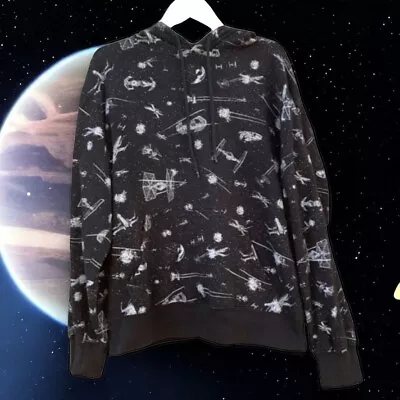 Star Wars Hoodie Mens Sz Large Black Pullover All Over Print X Wing Tie Fighters • $24.99