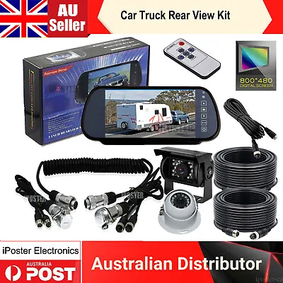 For Trailer Caravan Rear View Kit 7  Mirror Monitor+Suzy Coil+Reversing Cameras • $198.99