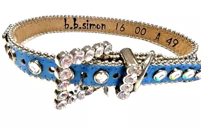 Bb Simon Bright Blue Dog Collar Clear Swarovski Stones Size Large • $67.99