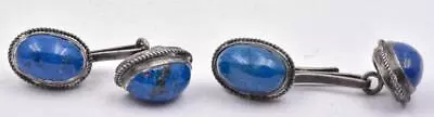 Antique 800 Silver & Blue Natural LAPIS Stone Made In Italy Unisex Cufflinks • $29