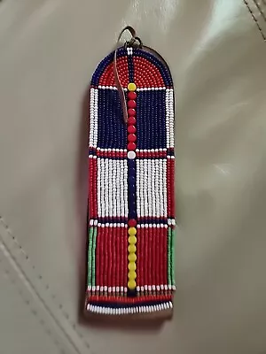 VTG African Maasai Beaded Ear Flap Handmade Hand Beaded Leather Straps  • $29.98