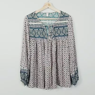 $95 • Buy TIGERLILY Womens Size 8 Patterned Long Sleeve Blouse Top