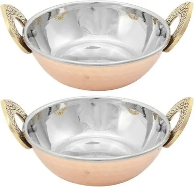 £21.09 • Buy Traditional Copper & S.S. Balti Kadai Serving Dish Curry Meal Insulated Set Of 2