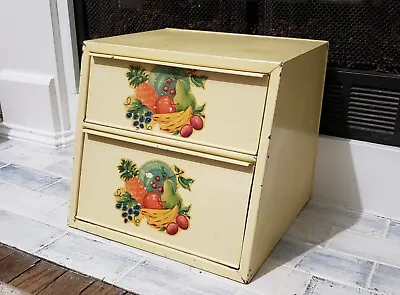 Vintage Dandelion Yellow Tin Toleware Pie Safe 2 Story With Floral Decals  • $50