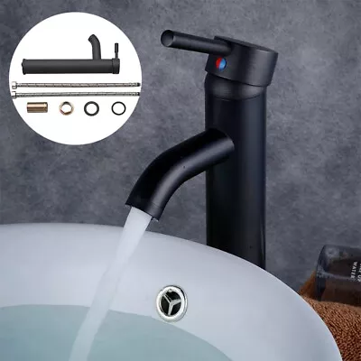 £18.99 • Buy Modern Basin Sink Mixer Tap Bathroom High Rise Countertop Tall Solid Brass Black