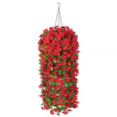 Artificial Fake Hanging Flowers Plants Basket For Spring Outdoor Outside Red • $41.91