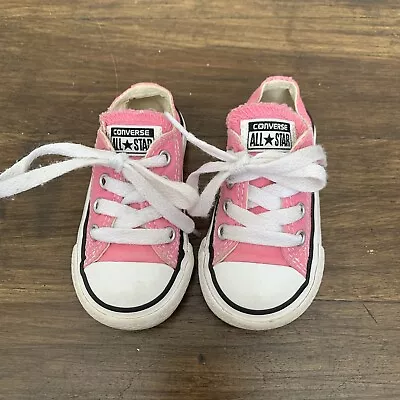 Baby Girls Converse All Star Low Top Pink Trainers Size 4 Uk ( Baby) • £6.99