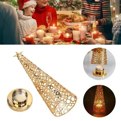 Metal Christmas Tree Candlestick Hollow Gold Christmas Tree Candle Holder • £7.55