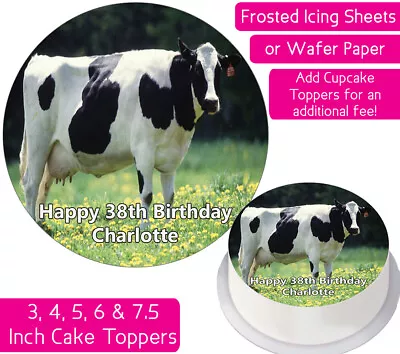 Cow Edible Wafer & Icing Personalised Cake Topper Decoration Bday Farm Animal Uk • £2.25