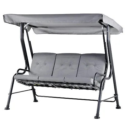 Outsunny Outdoor 3-person Garden Metal Padded Porch Swing Chair Bench Grey • £273.99