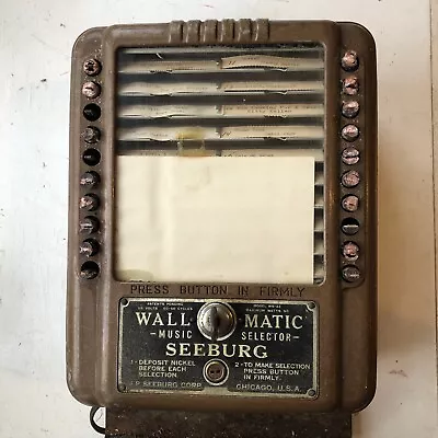 VINTAGE ORIGINAL 1940's SEEBURG WALL MATIC 20 SELECTION WALLBOX 5c COIN OP W/KEY • $250