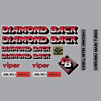 Diamond Back - 1984 VIPER - RED - On WHITE Decal Set - Old School Bmx • $66