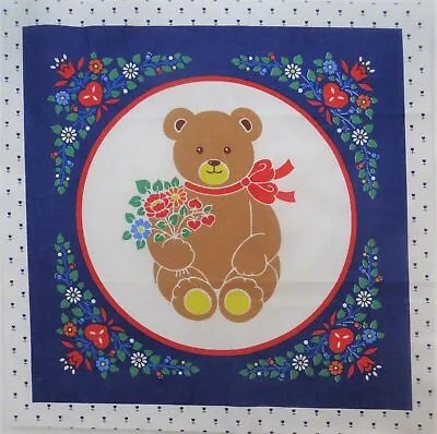 Vintage Teddy Bear Flowers Heart Pillow Block Fabric About 15  Quilt Craft Block • $1.88