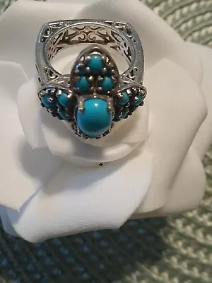  Sleeping Beauty Real Turquoise Sz8 925 Silver Yellow Gold Detail Neon Apatites  • $56