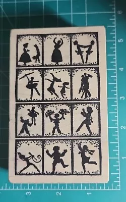 Magenta Children Playing Dancing Silhouette Collage Rubber Stamp EUC- B14  • $3.99