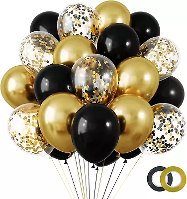 65Pcs 12 Inches Black Gold Confetti Balloons Kit Metallic Gold And Black White  • $18.99