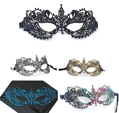 Lace Venetian Floral Eye Mask Black Gold Silver Masquerade Ball Rainbow Blue  • £3.99