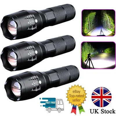 Police 90000LM T6 LED Super Bright Zoom Flashlight Powerful Camping Lamp Torch • £13.89