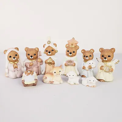 Vintage HOMCO Miniature 10 Piece Nativity Set Porcelain Teddy Bears Animals 5412 • $25