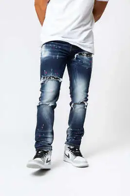 £44.99 • Buy Valere Milano Mens Slim Fit Tapered Jeans Ripped Repair Stretch Denim Trousers N
