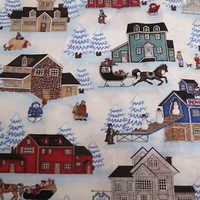 Cotton Quilt Fabric Vintage Christmas Town Snowmen  By The Yard Craft Material • $9.99