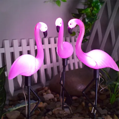3pcs LED Solar Flamingo Lights Outdoor Garden Lawn Lamp Stake Landscape Lighting • £12.94
