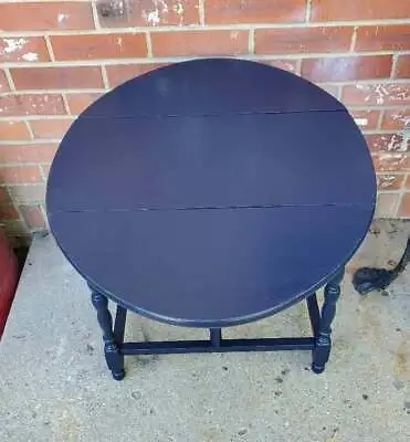 Vintage Drop Leaf End Table Painted Country Blue • $99.99