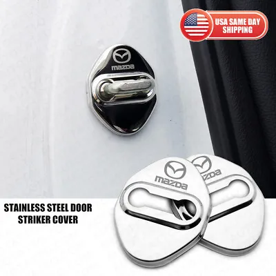 $12.99 • Buy 2pcs Mazda Speed Chrome Stainless Steel Door Striker Cover Lock Buckle Cap Sport