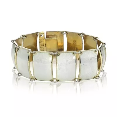 Vintage David Andersen Norwegian Silver Gold Wash White Enamel Bracelet SB-3502 • $299